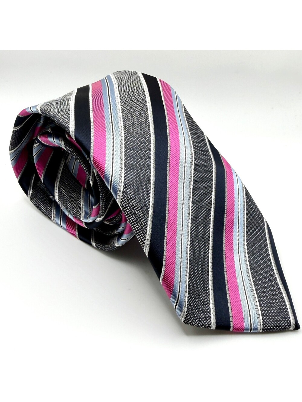Vintage 90s Alexander Julian Colours Black Pink Striped Tie